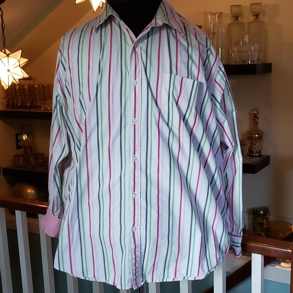 Merona Womens Pink And Green Sriped Button Down Shirt
